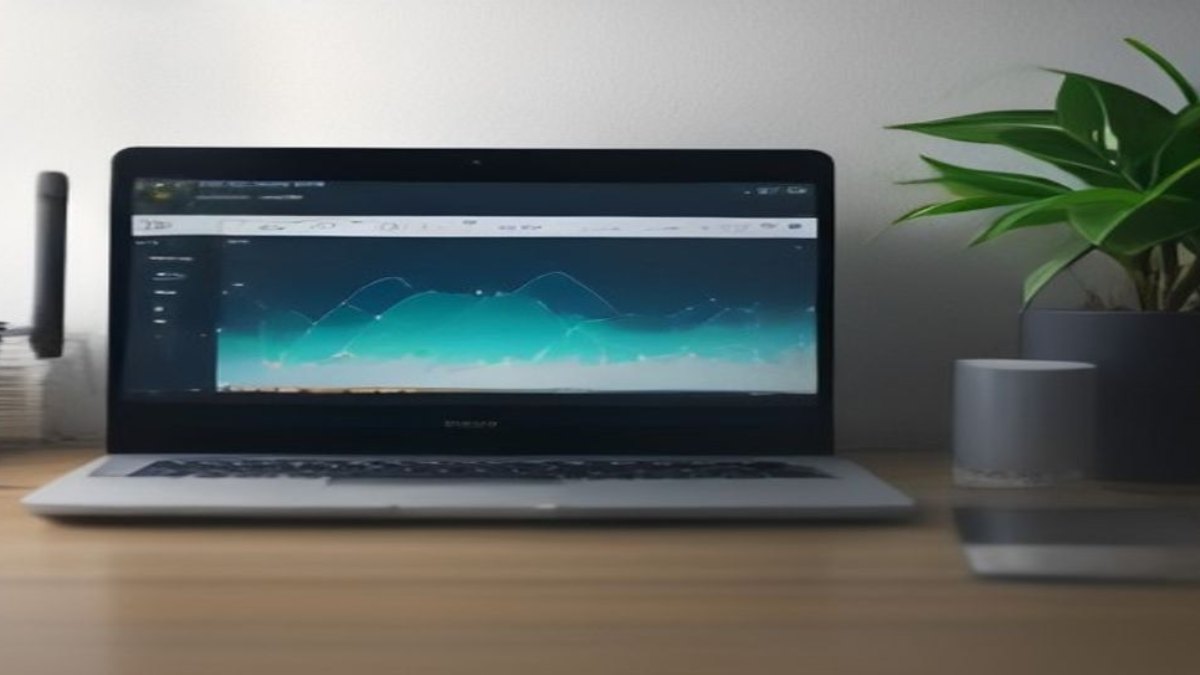 Painel de administração de roteador aberto em um notebook, com o roteador ao lado
