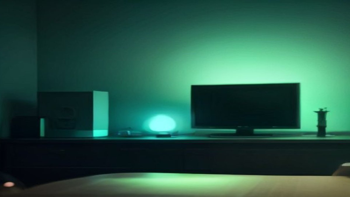 Roteador com indicador de VPN ativo ao lado de uma TV exibindo transmissão ao vivo